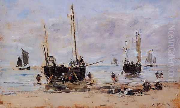 Berck, Fishermen at Low Tide Oil Painting by Eugene Boudin