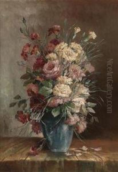 Carnations In A Vase Oil Painting by Karl Vikas