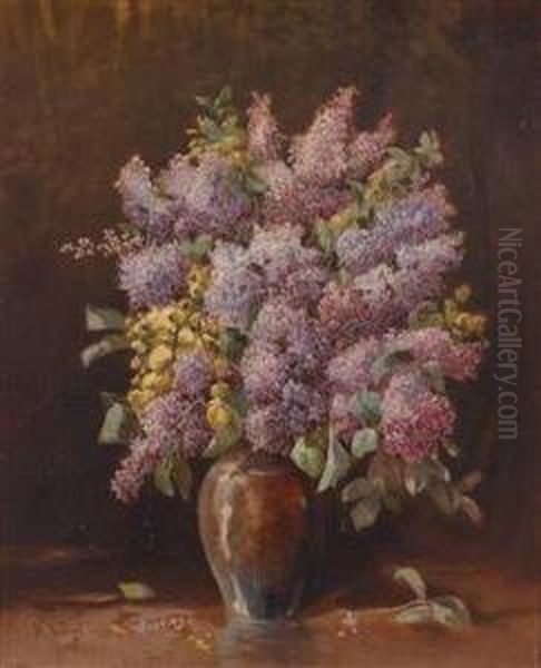 Lilacs In A Vase Oil Painting by Karl Vikas