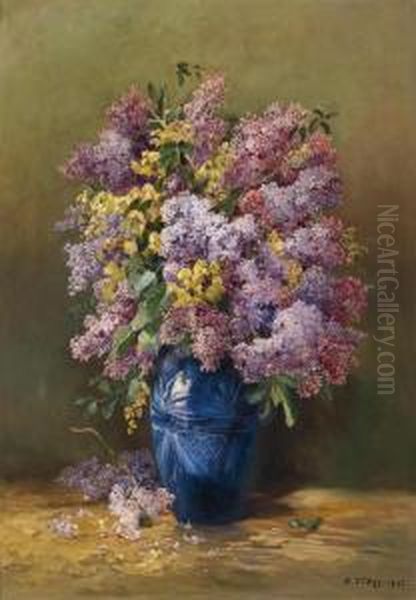 Bouquet Of Lilac In A Vase Oil Painting by Karl Vikas