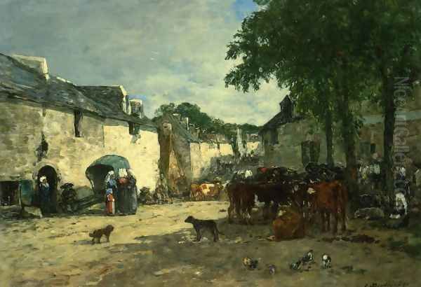 Cattle Market at Daoulas, Brittany Oil Painting by Eugene Boudin