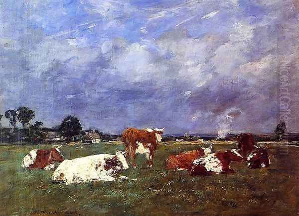 Cows in the Pasture Oil Painting by Eugene Boudin