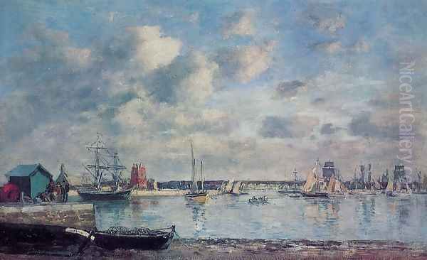 Camaret, Boats in the Harbor Oil Painting by Eugene Boudin