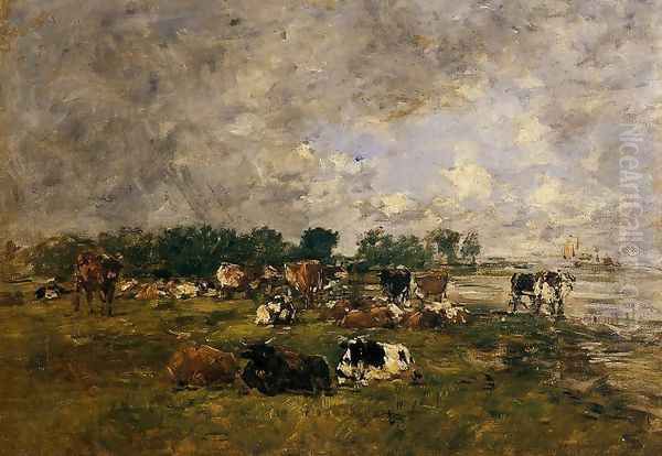 Cows in the Fields Oil Painting by Eugene Boudin