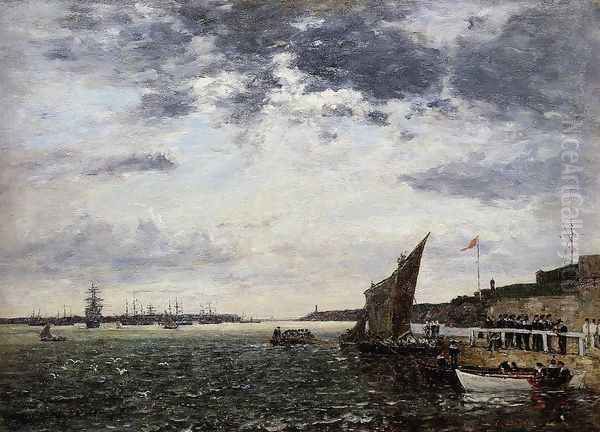 Marines Landing in Brest Harbor Oil Painting by Eugene Boudin