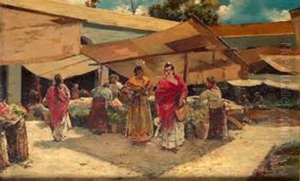 Mercado Oil Painting by Julio Vila y Prades