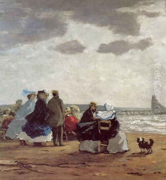 On the Beach, Dieppe Oil Painting by Eugene Boudin