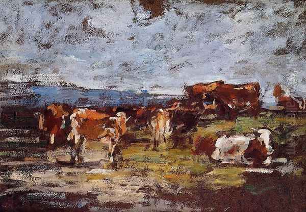 Cows in Pasture II Oil Painting by Eugene Boudin