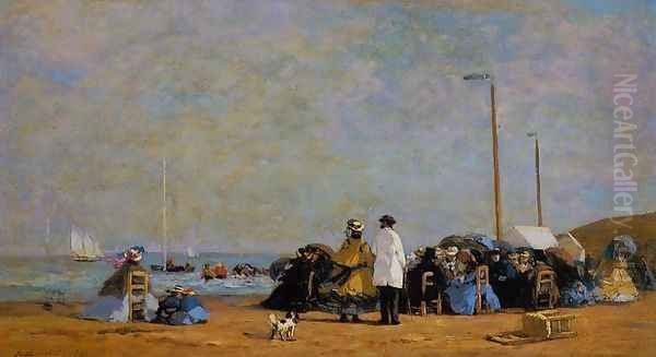 Crinolines on the Beach I Oil Painting by Eugene Boudin