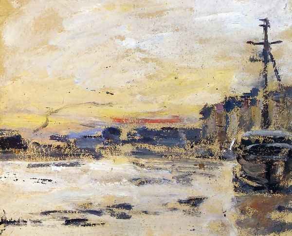 Port at Low Tide I Oil Painting by Eugene Boudin