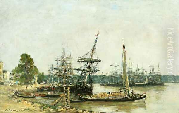 Bordeaux, Moored Boats on the Garonne Oil Painting by Eugene Boudin