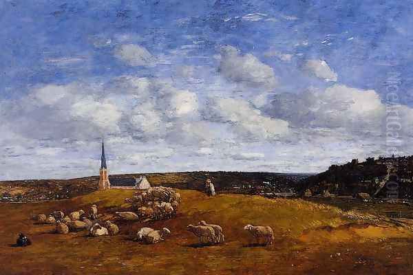 Landscape near Deauville Oil Painting by Eugene Boudin