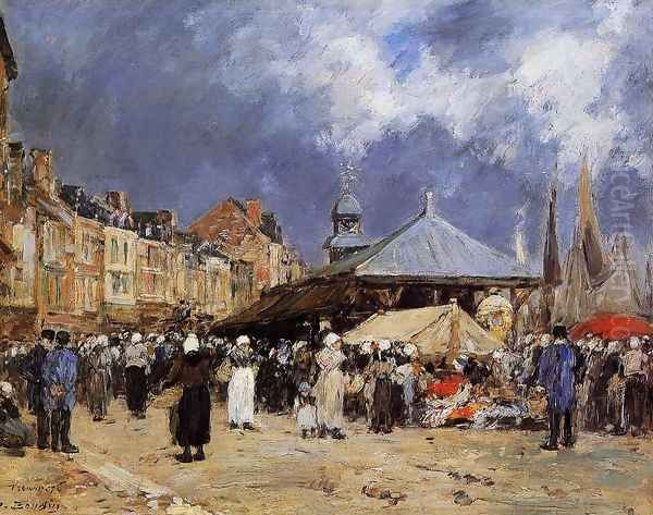 Market at Trouville Oil Painting by Eugene Boudin