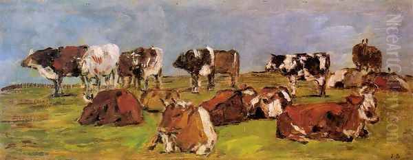 Cows in a Field Oil Painting by Eugene Boudin