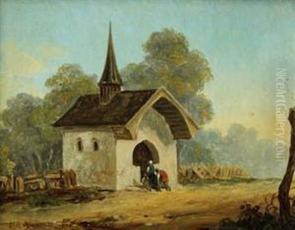 In Front Of A Chapel Oil Painting by Havranek Vilem