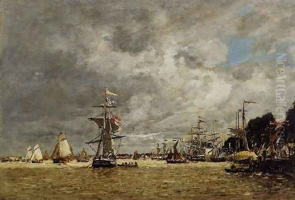 Anvers, Boats on the Ecaut Oil Painting by Eugene Boudin