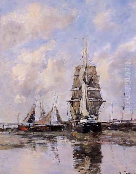 Beached Boats Oil Painting by Eugene Boudin