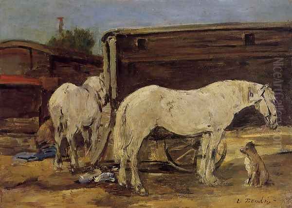 Gypsy Horses c.1885-90 Oil Painting by Eugene Boudin