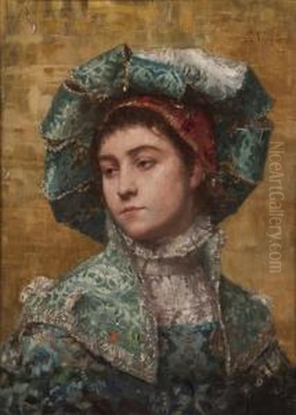 Portrait Of A Lady Oil Painting by Louis Emile Villa