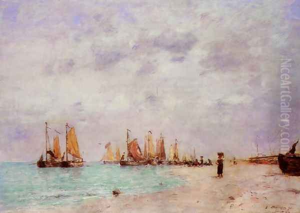 The Beach at Scheveningen Oil Painting by Eugene Boudin