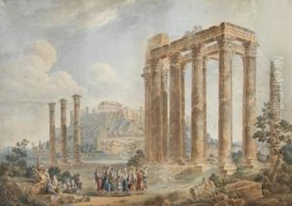 Athen, Blick Auf Die Akropolis Und Das Olympieion Oil Painting by Genaro Perez Villaamil Y Duguet