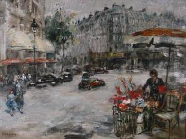 Paris Street Scene Oil Painting by Cesar A. Villacres