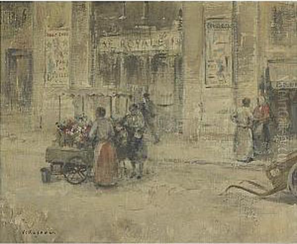 Flower Stand, Rue Royale Oil Painting by Cesar A. Villacres