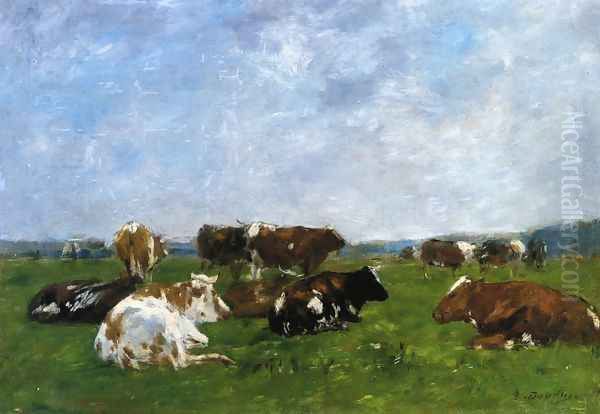 Cows in a Pasture I Oil Painting by Eugene Boudin