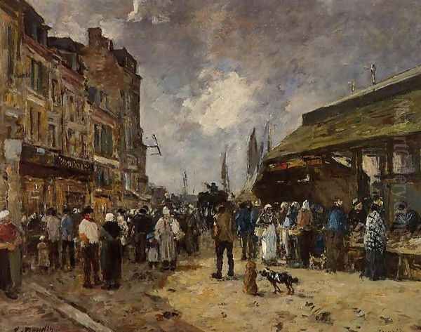 Trouville, Fish Market Oil Painting by Eugene Boudin