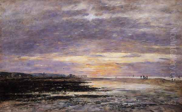 Deauville, Sunset on the Beach Oil Painting by Eugene Boudin