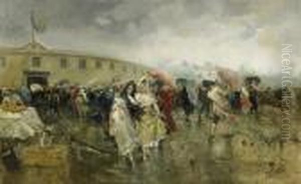 Gathering In Front Of The Arena On Astormy Day Oil Painting by Bernardo Villamil Marraci