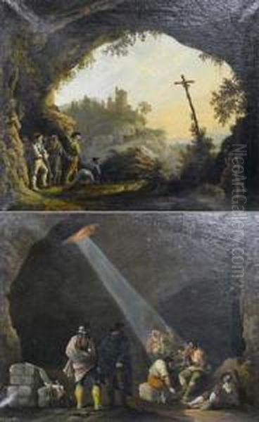 Gegenstucke: Rauber In Einer Hohle / Rauber Lauernd In Einer Grotte. Oil Painting by Bernardo Villamil Marraci