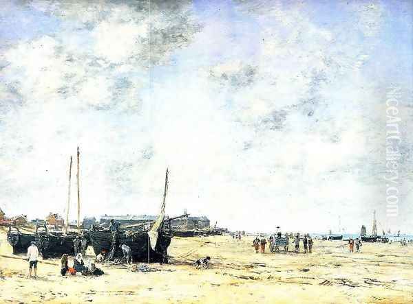 The Beach at Berck Oil Painting by Eugene Boudin