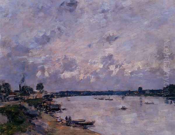 The Banks of the Seine at Caudebec en Caux Oil Painting by Eugene Boudin