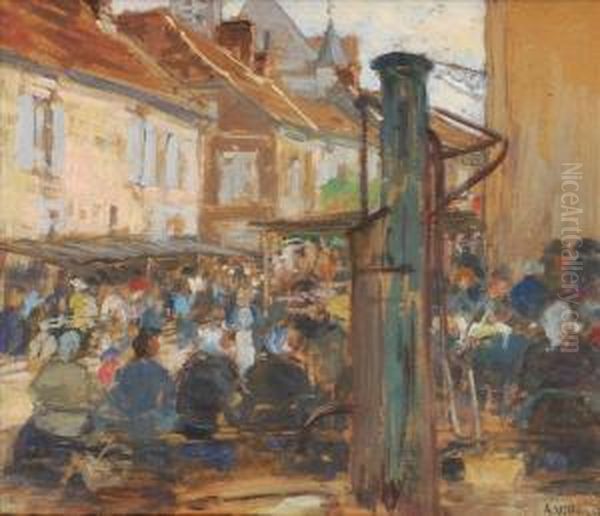 Busy Street Scene Oil Painting by Antoine Villard