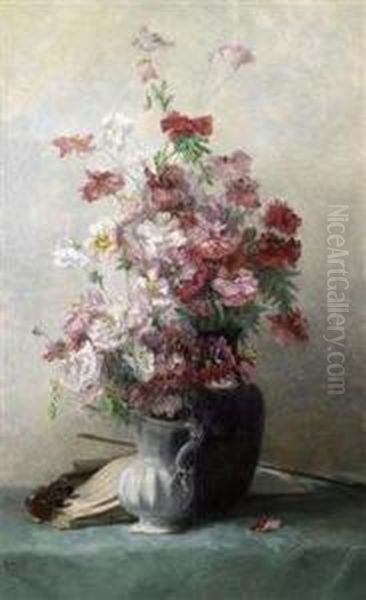 Poppies In A Vase Oil Painting by Jenny Villebesseyx