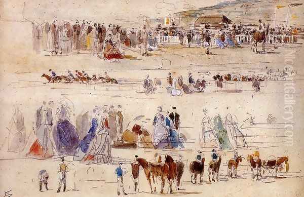 The Racetrack at Deauville Oil Painting by Eugene Boudin