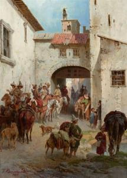 Tscherkessen Before The City Gates. 1887. Oil Painting by Bogdan Pavlovich Villevalde