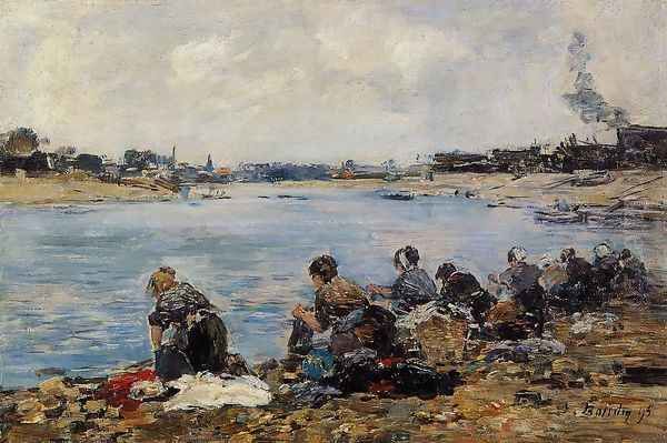 Laundresses on the Banks of the Touques V Oil Painting by Eugene Boudin