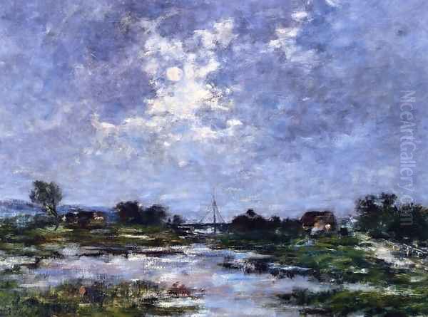 Moonlight on the Marshes, The Toques Oil Painting by Eugene Boudin