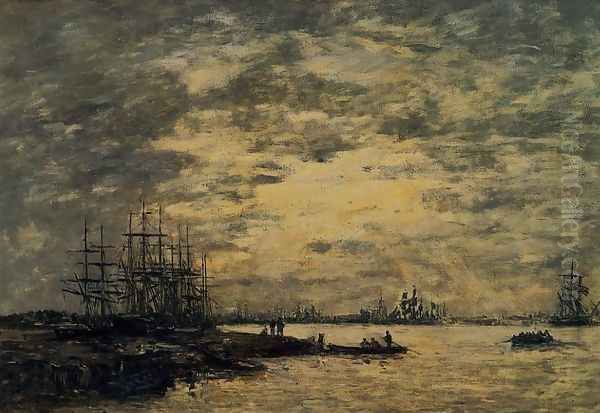 Bordeaux, Boats on the Garonne Oil Painting by Eugene Boudin