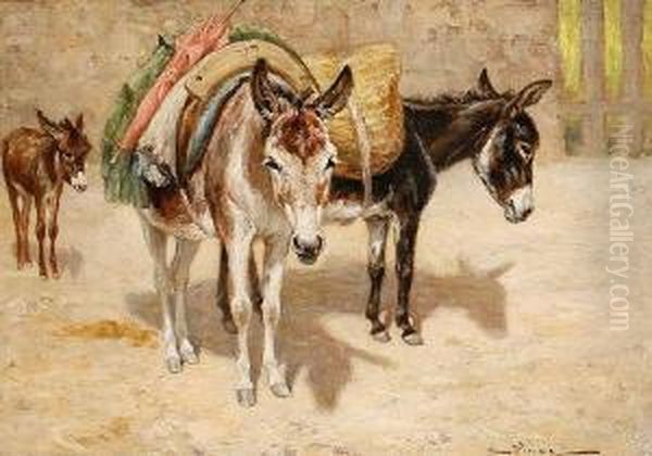 Donkeys Oil Painting by Auguste Vimar