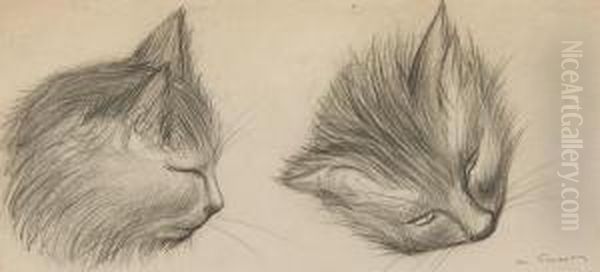 Studies Of A Cat Oil Painting by Auguste Vimar