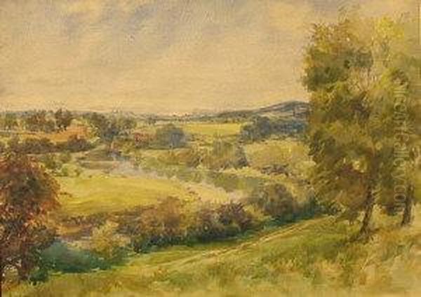 Landscape With Meandering River Oil Painting by Joseph W. Topham Vinall