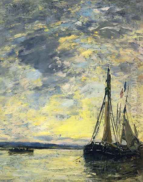 Sailboats at the Quay Oil Painting by Eugene Boudin