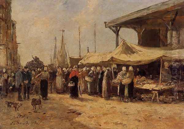 Trouville, Fish Market I Oil Painting by Eugene Boudin