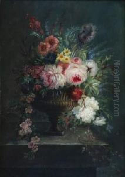 Bouquet De Fleurs Sur Un Entablement Oil Painting by Victor Louis Vincelet