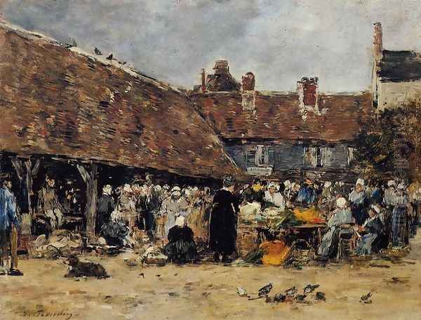 Market at Trouville I Oil Painting by Eugene Boudin