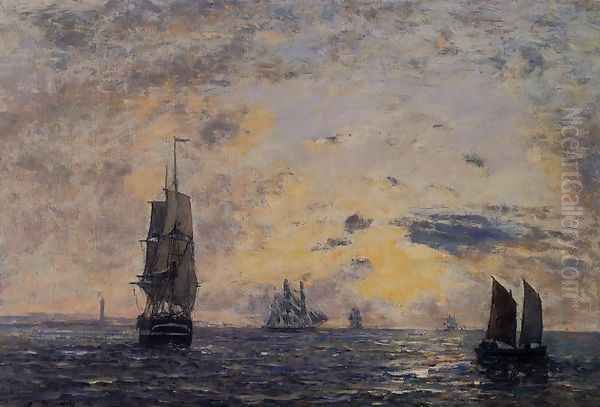 Seascape, Fishing Boats Oil Painting by Eugene Boudin