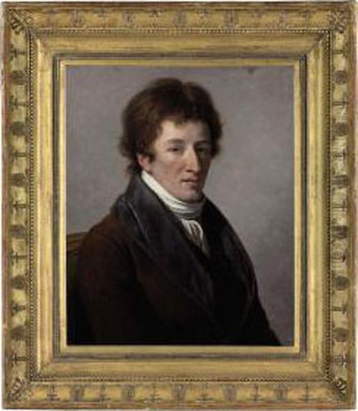 Portrait Of Baron Georges Cuvier, Bust-length, In A Brown Coat And White Shawl Oil Painting by Francois-Andre Vincent